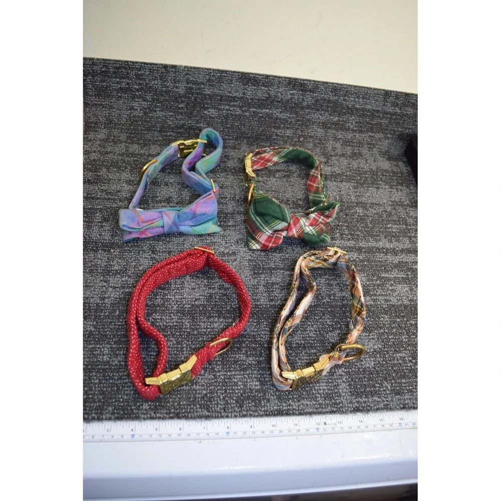 4 The Foggy Dog SF Collars LARGE Plaid Flannel Dots 2 Bow Ties Gold Hardware